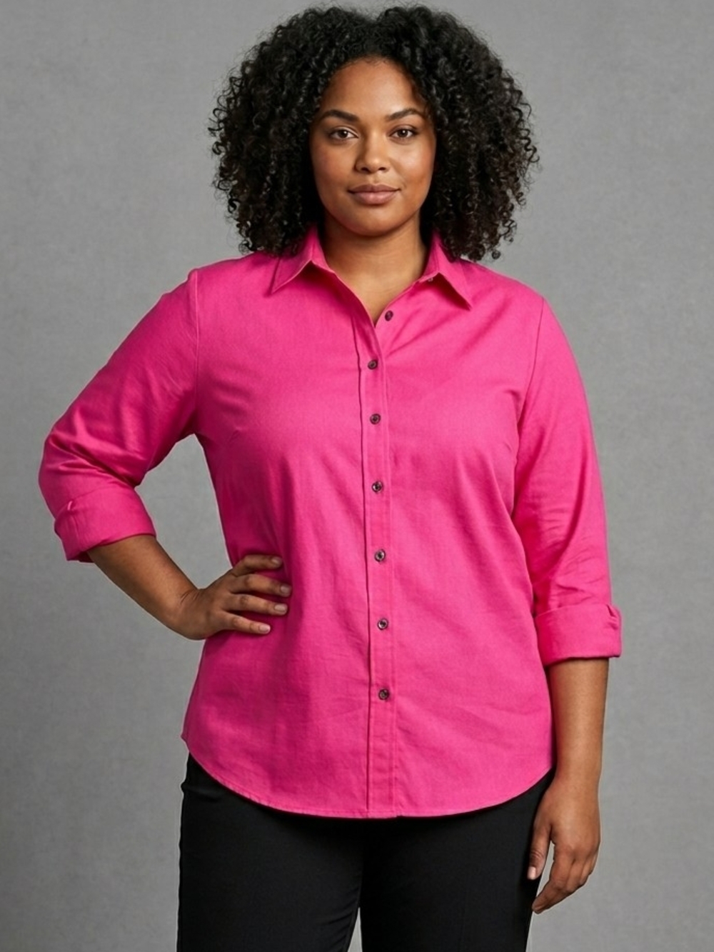 Apt. 9 Barbiecore Bright Pink Button-Down Blouse Size 15 32/33.   WS 200
